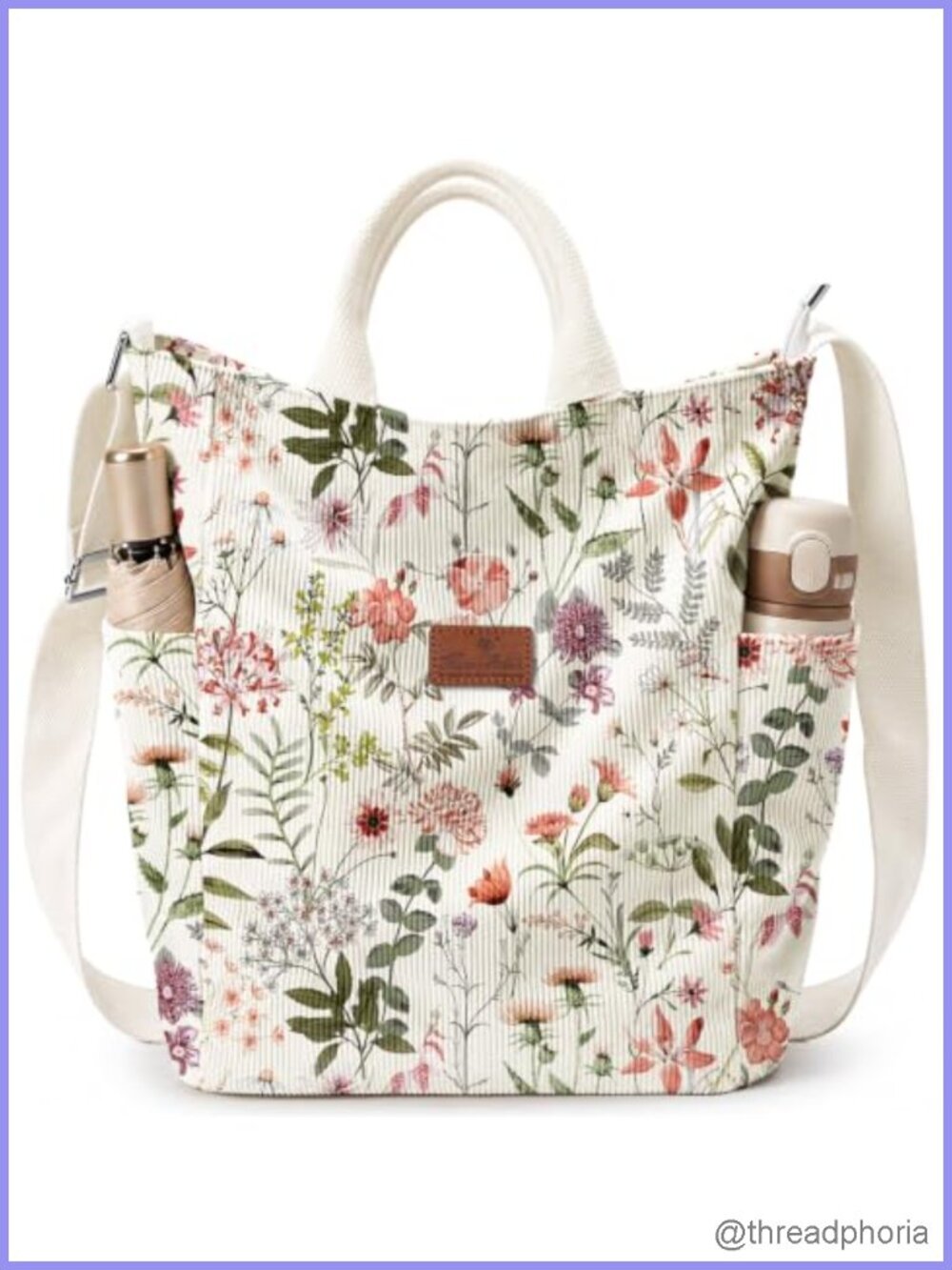 Large Corduroy Crossbody Tote Bag Shoulder Work Tote with Zipper